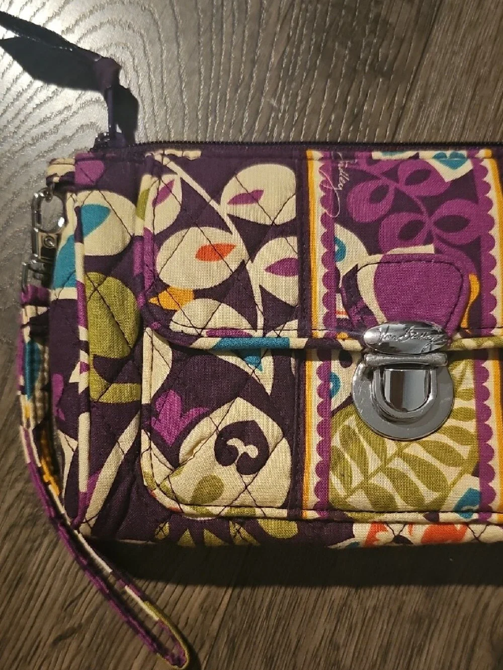 Vera Bradley Plum Crazy Purple Quilted Wristlet and Card Pouch Purse